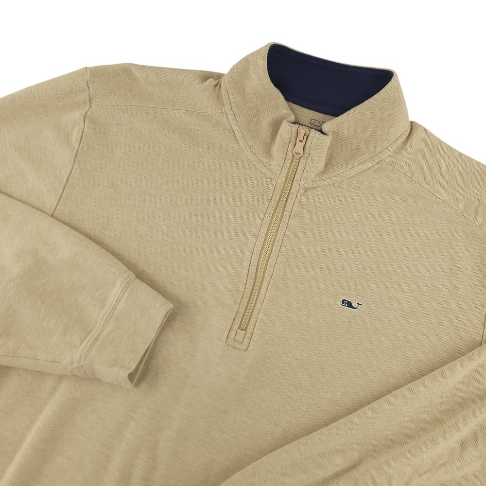 Vineyard Vines Sweatshirt Mens 2XL Beige 1/4 Zip Mock Neck Pullover Whale Logo